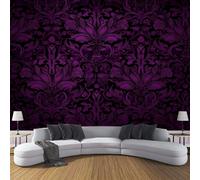 MIATCENRT Damask Floral Dark Purple Wallpaper Mural, 3D Effect Dark Fantasy Wall Mural for Furniture, Silk Fabric Print Photo Wallpaper for Bedroom Bathroom Living Room Decor 400x280cm (WxH)