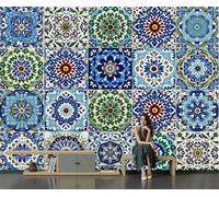 MIATCENRT Decorative Floral Wallpaper, Square Tile Wall Mural, Blue-Green Mural Wallpaper for Living Room, Bedroom, Dinning Room, Large Background - 200x140cm (Not Peel and Stick)