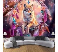 MIATCENRT Dreamcatcher Wolf Wall Mural Photo Wallpaper, Dream 3D Printed Mural, Murals Wall Art Print for Bedroom Living Room Dining Room Home Decoration 250X175Cm (Wxh)