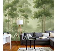 MIATCENRT Dreamlike Forest Wallpaper, Mist Flowering Trees Wall Mural, Green Mural Wallpaper for Living Room, Bedroom, Dinning Room, Large Background - 450x315cm (Not Peel and Stick)