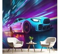 MIATCENRT Dynamic Sports Car Photo Wallpaper Futuristic Wall Mural Silk Cloth Decor Art Poster Picture, Blue-Purple Print Photo Wallpaper for Living Room Bedroom Dorm Decor 450x315cm (WxH)
