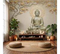 MIATCENRT East Embossed Golden Tree Statue Wallpaper Wall Mural