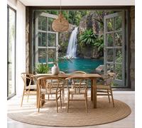 MIATCENRT Fake Window Wallpaper Mural Tropical Window View Wall Mural