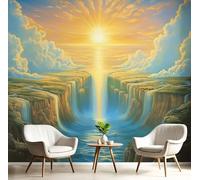 MIATCENRT Fantasy Silk Cloth 3D Photo Wallpaper Mural, Clouds Rivers Wallcoverings, 250x175cm (WxH) Indoor Yellow Green Wall Painting for Bedroom Living Room TV Backdrop Home Decoration