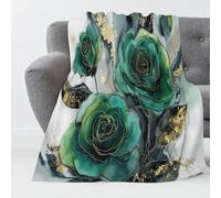 MIATCENRT Flannel Blanket Throw Blanket - Elegance Floral Ink Rose Printed Soft Cozy Blankets for Bed Couch Baby Kids Adults, Warm Fluffy Lightweight Blankets 86X94in, Emerald Green
