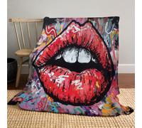 MIATCENRT Flannel Blanket Throw Blanket - Graffiti Art Abstract Lip Painting Printed Soft Cozy Blankets for Bed Couch Baby Kids Adults, Warm Fluffy Lightweight Blankets 40X50in, Colorful