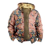 MIATCENRT Fleece Hoodies Sweatshirt For Men - Thincken Fleece Hooded Jacket Full Zip Colorful Plant Floral Pattern Sweatshirts Winter Thick Coats With Pockets,As Shown,6Xl