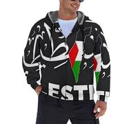 MIATCENRT Fleece Jacket Mens Full Zip, Men Fluffy Hoodies Jumpers, Palestinian Sweatshirt Flag Long Sleeve Comfy Hooded Warm Winter Jacket Coat, Outdoor Work Outerwear Plus Size