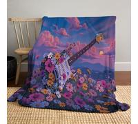 MIATCENRT Flowers Guitar Blanket, Soft Plush Fleece Aesthetics Art Throw Blanket - Cozy Warm Stuffed Blankets Flannel Throw 150x200cm Bedding Gifts for Kids Adults 60X80in