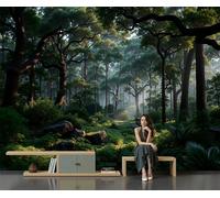 MIATCENRT Forest Hidden Realm Photo Ancient Trees Light Shadow Wallpaper Mural, Home Photo Room Poster DIY Decoration Wall Covering Wall Art Decor for Living Room Bedroom Kitchen 200x140cm