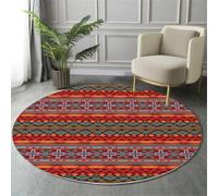 MIATCENRT Geometric Symbolic Round Area Rug 120cm, Soft Washable Non Slip Low-Pile Circle Thin Rugs, Southwestern Design Printed Carpet for Living Room Kitchen Bedroom Dining Room Deep Red