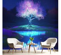 MIATCENRT Glowing Tree Wall Mural Photo Wallpaper, Magical Realism 3D Printed Wall Mural, Purple Blue Murals Wall Art Print for Bedroom Living Room Dining Room Home Decoration 350x256cm (WxH)