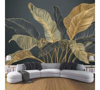 MIATCENRT Gold Banana Leaf Photo Wallpaper, Large Modern Luxury Design Decoration Murals, Ash Gold Mural Wall Art Print Poster for Modern Office Study Room Home Decor 200x150cm (WxH)