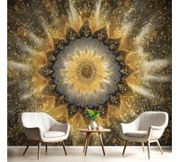 MIATCENRT Gold Leaf Mandala Photo Wallpaper, Large Luxury Geometric Design Decoration Murals, Gold Mural Wall Art Print Poster for Modern Office Study Room Home Decor 300x210cm (WxH)