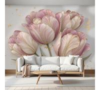 MIATCENRT Gold Leaf Tulips Mural 3D Relief Photo Wallpaper for Bedrooms Living Room Room Decor Sofa Tv Background Large Wall Painting Poster 200x140cm (WxH), Pink