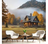 MIATCENRT Grassland Wooden House Wall Mural Photo Wallpaper, Retro Rural 3D Printed Wall Mural, Grass Yellow Murals Wall Art Print for Bedroom Living Room Dining Room Home Decoration 250x175cm (WxH)