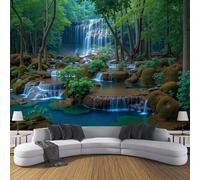 MIATCENRT Green Space Waterfall Photo Wallpaper Forest Landscape Wall Mural Silk Cloth Decor Art Poster Picture, Green Print Photo Wallpaper for Living Room Bedroom Dorm Decor 200x150cm (WxH)
