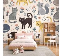 MIATCENRT Hand-Drawn Cat Photo Wallpaper 250x175cm Wall Mural, Simple Cute Large Mural Decoration, Children’s Room Baby Room Living Room Bedroom Theme Decor Wallpaper
