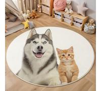 MIATCENRT Husky Orange Cat Round Area Rug 180cm, Soft Washable Non Slip Low-Pile Circle Thin Rugs, Cute Animal Printed Carpet for Living Room Kitchen Bedroom Dining Room Grayish Orange