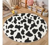 MIATCENRT Ink Painting Round Rug 120cm, Washable Non Slip Abstract Cow Pattern Circle Area Rugs, Living Room Bedroom Hall Bedside Dining Room Indoor Carpet, Low Pile Black White Carpets