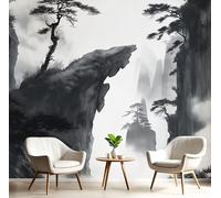 MIATCENRT Ink Painting Silk Cloth 3D Photo Wallpaper Mural, Mountain Pine Trees Wallcoverings, 200x150cm (WxH) Indoor Black White Wall Painting for Bedroom Living Room TV Backdrop Home Decoration