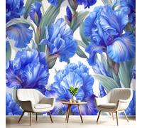MIATCENRT Iris Wallpaper Mural, 3D Effect Realistic Flower Wall Mural, Silk Cloth Print Blue Photo Wallpaper for Bedroom Living Room Restaurant Decor 250x175cm (WxH)
