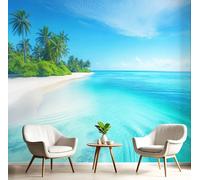 MIATCENRT Island Landscape Silk Cloth 3D Photo Wallpaper Mural, Tropical Beach Wallcoverings, 200x150cm (WxH) Indoor Deep Blue Wall Painting for Bedroom Living Room TV Backdrop Home Decoration