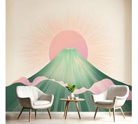 MIATCENRT Japan Mount Fuji Wall Mural Photo Wallpaper, Vintage Illustration 3D Printed Wall Mural, Green Murals Wall Art Print for Bedroom Living Room Dining Room Home Decoration 300x210cm (WxH)