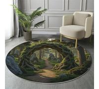 MIATCENRT Kids Round Rug, Magic Forest Tree Archway Path Circle Rugs Washable, Modern Indoor Soft Non-Slip Carpet for Boys Girls Children Bedroom Playroom Home Decor, 120cm Dark Green