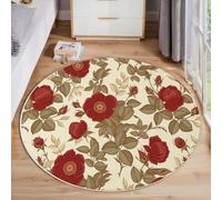 MIATCENRT Kids Round Rug, Vintage Pastoral Hand-Painted Roses Circle Rugs Washable, Modern Indoor Soft Non-Slip Carpet for Boys Girls Children Bedroom Playroom Home Decor, 180cm Cream