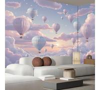 MIATCENRT Landscape Illustration Mural Wallpaper for Living Room Bedroom Decor - Hot Air Balloon Clouds Walls Mural, Landscape Wall Art, Silk Cloth Photo Wallpaper 3D Effect, 250x175cm (WxH)