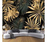 MIATCENRT Large Wall Mural Tropical Plants Photo Wallpaper 450x315cm (WxH), Gold Silk Cloth Art Print Gold Palm Leaves Pattern Wall Mural, Decoration Poster Picture Design for Home Office