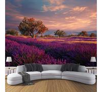 MIATCENRT Lavender Fields Sunset Photo Wallpaper Fields Scenery Wall Mural Silk Cloth Decor Art Poster Picture, Purple Print Photo Wallpaper for Living Room Bedroom Dorm Decor 200x150cm (WxH)