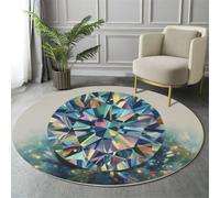 MIATCENRT Luxury Round Rug, Soft Washable Non-Slip Round Diamond Blue-Green Circle Carpet, Chic Faux Wool Low-Pile 120cm Circular Throw Rugs for Bedroom/Nursery/Living Room