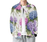 MIATCENRT Mens Bomber Jacket Smart Casual Full Zip Up Long Sleeve Watercolor Flowers Hydrangea Butterfly Outdoor Coats, Men’s Lightweight Flying Jacket Track Running Athletic Varsity Coat