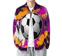 MIATCENRT Men's Bomber Jacket Zip Up Baseball Jacket, Lightweight Flight Jackets, Abstract Soccer Flame Open Front Round Neck Long Sleeve Casual Purple Coat with Pockets
