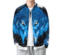 MIATCENRT Mens Bomber Jackets Zip Up Blue Wolf Head Running Jacket, Lightweight Gym Bomber Jacket, Sports Loose Fit Graffiti Blue Sweatshirt Baseball Tracksuit Tops