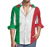 MIATCENRT Men's Casual Linen Long Sleeve Shirt, Italian Flag Printed Non Iron Button Down Shirt with Pocket, Summer Lightweight Lapel Beach Tops Hawaiian Holiday Tops