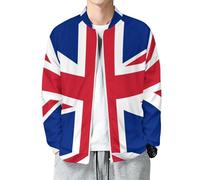 MIATCENRT Mens Fall Casual Bomber Jacket, Lightweight Thin Coat United Kingdom Flag Varsity Baseball Jackets with Pockets, Full Zip Windbreaker Long Sleeve Tops