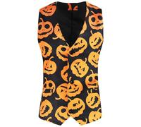 MIATCENRT Men's Fun Waistcoat - Halloween Festive Happy Pumpkin Printed Waistcoats With Pocket, Holiday Business Dress Vest Suit Halloween Party Costumes,Black,Xxl