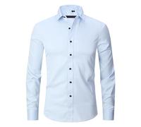 MIATCENRT Men's Solid Color Shirt - Men's Long Sleeve Plain Stretch Dress Shirt Casual Non Iron Business Formal Shirt, Slim Fit Button Down Shirts for Office Men,Light Blue,M