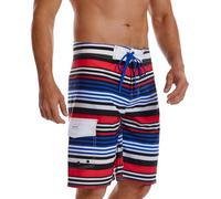 MIATCENRT Men's Swim Shorts Trunks - Men's Stripe Print Beach Shorts Fashion Loose Sports Shorts, Waterproof Quick Dry Breathable Stretchy Adjustable Surfing Shorts,Red Blue,5XL