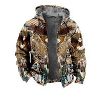 MIATCENRT Men's Thickened Fleece Hoodie - Autumn Winter Zip-Up Hoodies Eagle Indian Tribal Native American 3D Print Parka Coat Large Size S-6Xl Jackets Sweatshirts,As Shown,L
