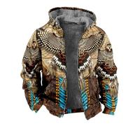 MIATCENRT Men's Thickened Fleece Hoodie - Autumn Winter Zip-Up Hoodies Eagle Indian Tribal Native American 3D Print Long Sleeve Cardigan Jackets Sweatshirts,As Shown,S