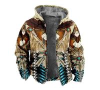 MIATCENRT Men's Thickened Fleece Hoodie - Autumn Winter Zip-Up Hoodies Eagle Indian Tribal Native American 3D Print Parka Coat Jackets Outerwear Sweatshirts,As Shown,L