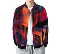 MIATCENRT Men's Varsity Baseball Jacket, Abstract Print Bomber Jackets, Full Zip Slim Fit Lightweight Windbreaker with Pockets, Casual Geometric Cube Streetwear, Red Blue