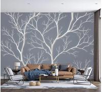 MIATCENRT Minimalism Wabi-Sabi Photo Wallpaper for Bedroom, Tree Branches Silhouettes Wall Mural for Living Room, Grey Large Mural 400x280cm Silk Fabric 3D Wallpaper Home Decoration