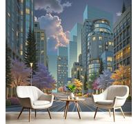 MIATCENRT Modern Architecture Mural Wallpaper for Living Room Bedroom Decor - Landscape Wall Mural, City Street Scene Wall Art, Silk Cloth Photo Wallpaper 3D Effect, W250xH175cm