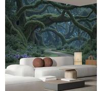 MIATCENRT Moss Woods Path Photo Wallpaper Fantasy Landscape Wall Mural Silk Cloth Decor Art Poster Picture, Forest Green Print Photo Wallpaper for Living Room Bedroom Dorm Decor 300x210cm (WxH)