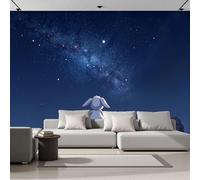 MIATCENRT Murals Photo Wallpaper 3D Cartoon Starry Sky Rocks Rabbit Wallpaper 450x315cm, Children's Room Dark Blue Mural Wall Art Poster Picture, Boy Girl Bedroom Gift Decoration Walls Sticke